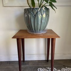 Wooden Side Table With Metal Leg Caps
