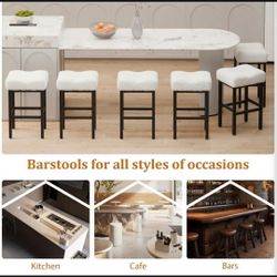 Set of 6 Boucle Counter Stools 27 Inches Seat Height Upholstered Barstools, Comfortable White bar stools with Metal Legs, for Bar, Kitchen Island