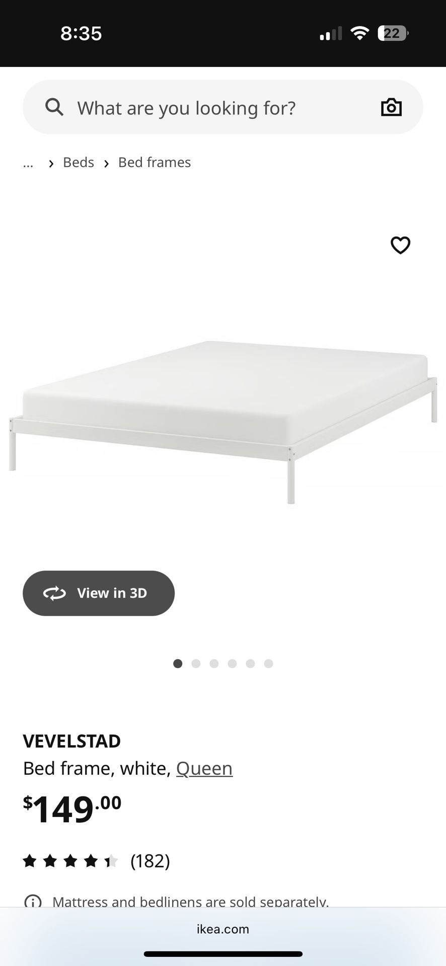 IKEA Bed Frame, White, King
