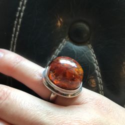 Bowler Hat Amber + Sterling Silver Ring