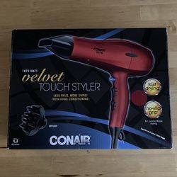 New in Box Conair 1875 Watt Velvet Touch Hair Dryer, Red
