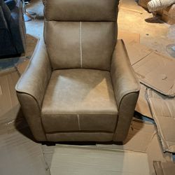 Brand New Open-Box Tan Microsuede  Swivel Rocker Recliner – Soft Suede w/ White Stitching