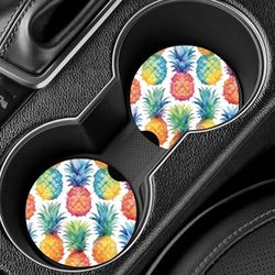 Rainbow Pineapples Car Coasters Absorbent Set of (2)