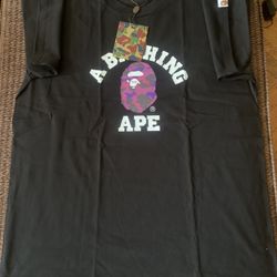 NWT A BATHING APE BLACK WITH PURPLE CAMO APE SHIRT SIZE L