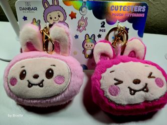 2PC Set Cutesters Plush Keychains in Pink 5" NEW