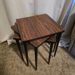 Set of 3 Vintage Mid Century Modern Square Woodgrain Stacking Nesting Tables