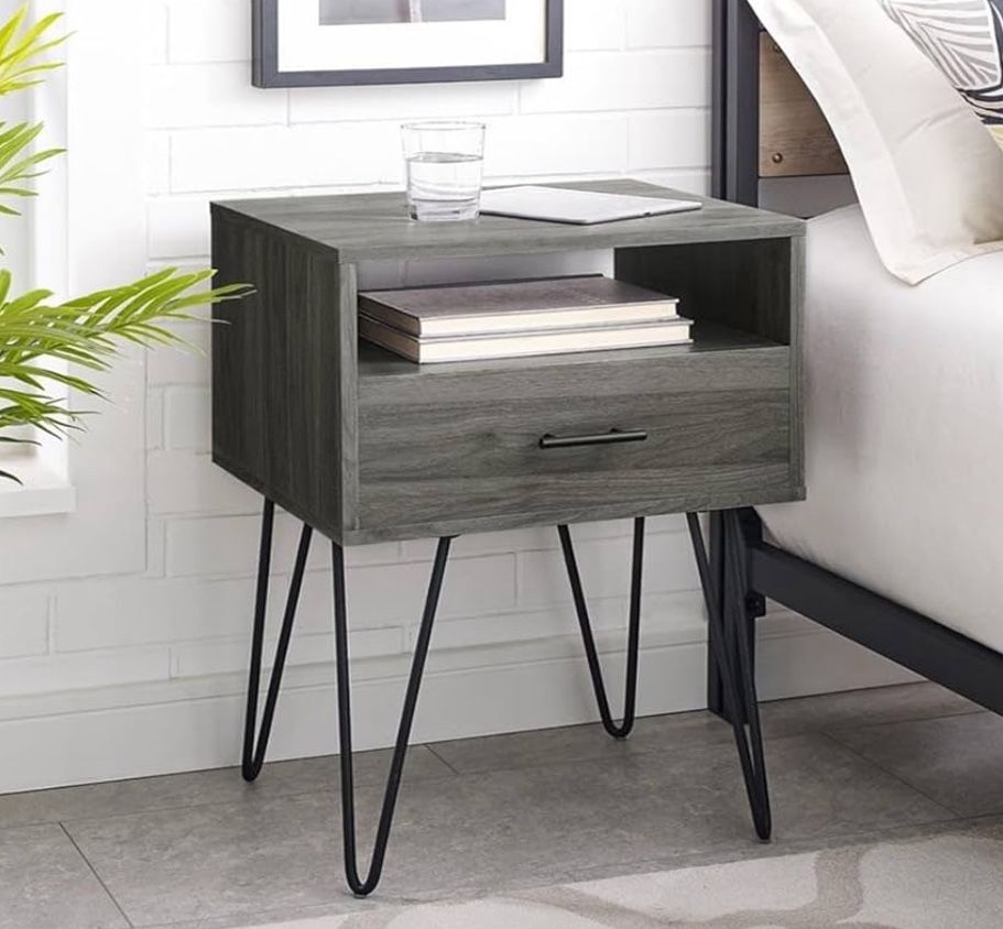 New Modern Farmhouse Grooved Door Wood End Table or Side Table Slate Grey