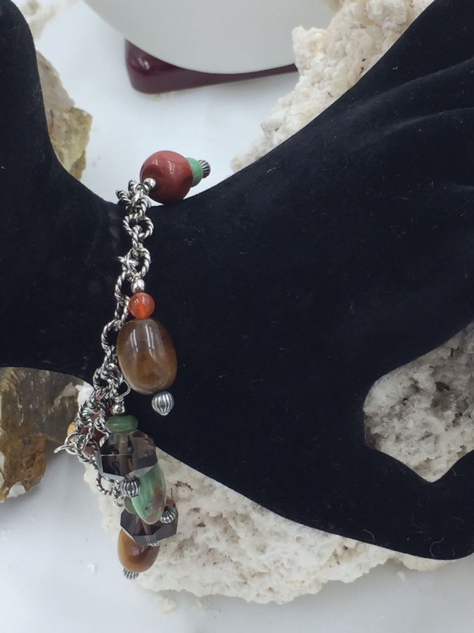 Designer STER Multi Stone Dangle Beaded Magnetic Bracelet 8.5”