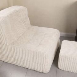 Comfy Corduroy Lazy Sofa with High-Density Foam With Ottoman 