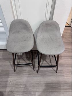 Set of 2 Gray Fabric Counter Stools 25” Seat Height
