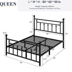 New in box 14 Inch Queen Size Metal Platform Bed Frame with Victorian Vintage Headboard and Footboard/Under Bed Storage/No Box Spring Needed/Easy Asse