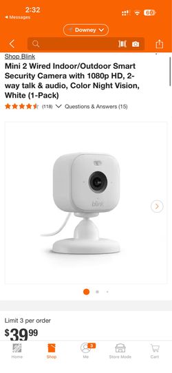Blink Mini 2 Wired Indoor/Outdoor Smart Security Camera with 1080p HD, 2-way talk & audio, Color Night Vision, White (1-Pack)