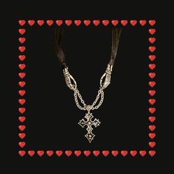 Genuine Alchemy Brand Pewter Choker - Skeleton Hands Holding Gothic Cross - Silk Ties!