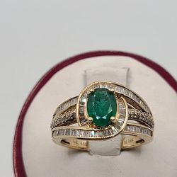 14k Gold Diamond Emerald Ring