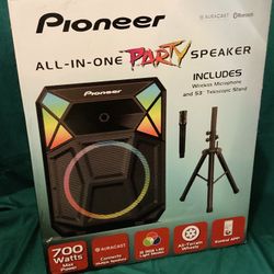 Pioneer PSX615 700W Bluetooth Party Speaker - Karaoke (2 Mics+Guitar), LED Lights, Wheels, FM