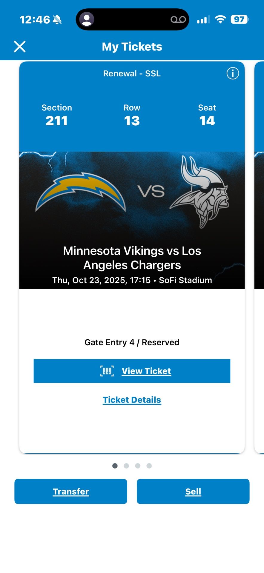 LA Chargers Game Tickets 10/23/25