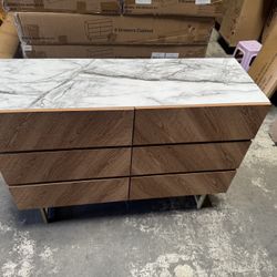⭐️Brand New Roomfitters Faux Marble Top Dresser for Bedroom with 6 Drawers, Mid Century Chest of Drawers, Modern Bedroom Dresser (Oak Wood)