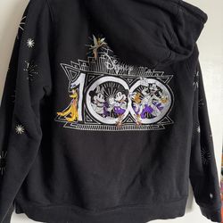 Disney 100 Mickey Mouse & Friends Embroidered Black Zip Hoodie Sweatshirt