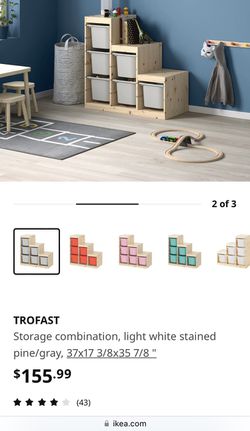 TROFAST Storage combination with boxes, light white stained pine