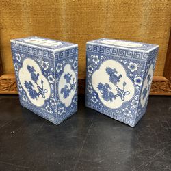Pair Of  Chinese Blue White Porcelain Opium Pillows Vintage 1960’s