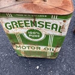 Vintage Green Seal Motor Oil Can – 2 Gallon Metal Tin, Red Seal Oil Co.