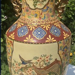 Amazing Chinese 32" Vase Asian Floor Vase Birds geishas Flowers See Photos