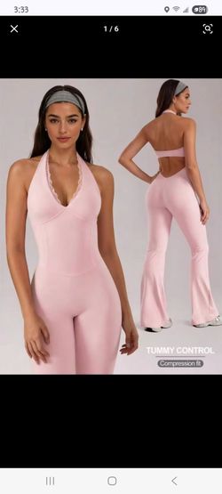 Women's Halter Neck Yoga Jumpsuit Lace Patchwork V Neck Removable Pads Hollow Out Backless, Sleeveless Casual Solid Color High Stretch Workout Utitard
