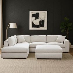 East & Vine Andee Fabric Sectional with Ottoman | Ivory Boucle | Costco Exclusive | New In Box