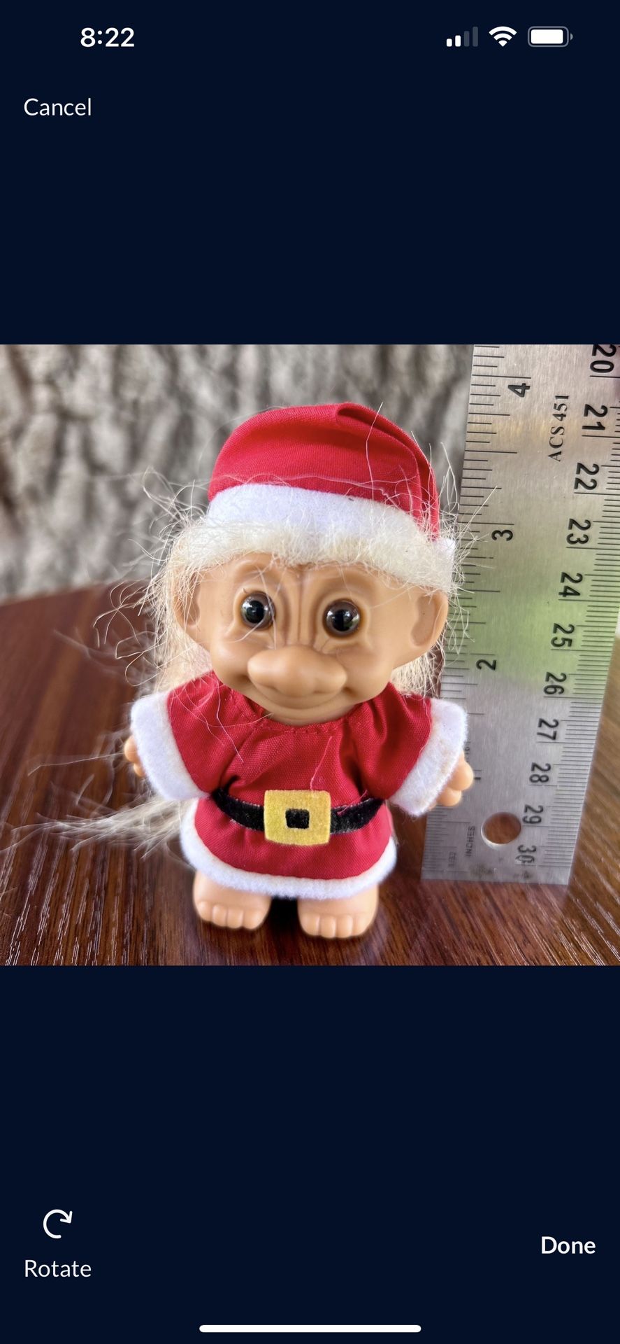Vintage Russ Troll Doll dressed as Santa Claus, likely intended as collectible