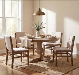 New Timeless Modern Set of 4 Chairs Beige and Walnut Fabric Polyester Upholstered Dining Chair (Set