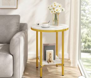 Round Side Table with Gold Frame and Marble Top