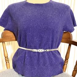 Valerie Stevens Soft Cashmere Purple Speckled Short Sleeve Sweater Sz PL
