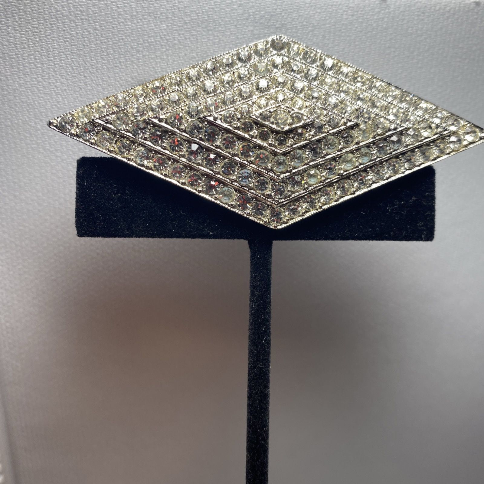 Vintage OPA Signed Rhombus Shape, With Rhinestones. Pin Brooch