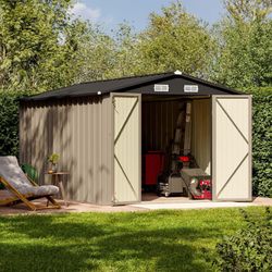 New 8x12ft Metal Storage Shed Outdoor Steel Shed with Lockable Doors Design Utility and Tool Storage for Garden Patio  New in box ps23-0356 141.5"D x 
