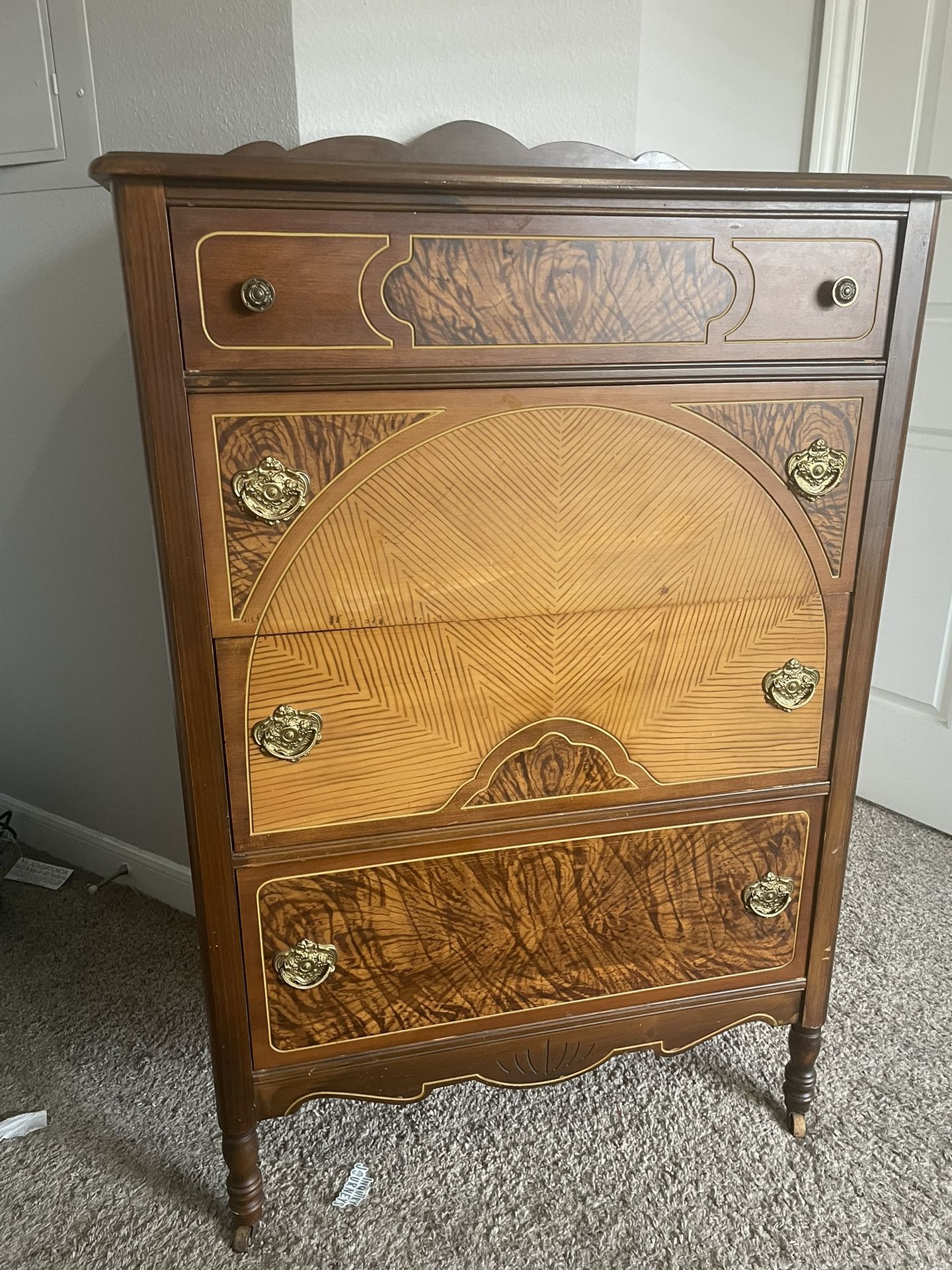 Tall Antique Wood Dresser