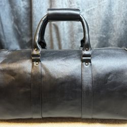 Black Genuine Leather Duffle Bag Travel Gym Weekend Carry On With Shoulder Strap 