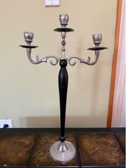 Vintage 3-Arm Candelabra Candle Holder – Black & Silver Metal