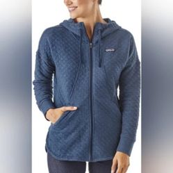 Patagonia Navy Blue Quilted Hoodie Cotton Jacket Coat Women Small