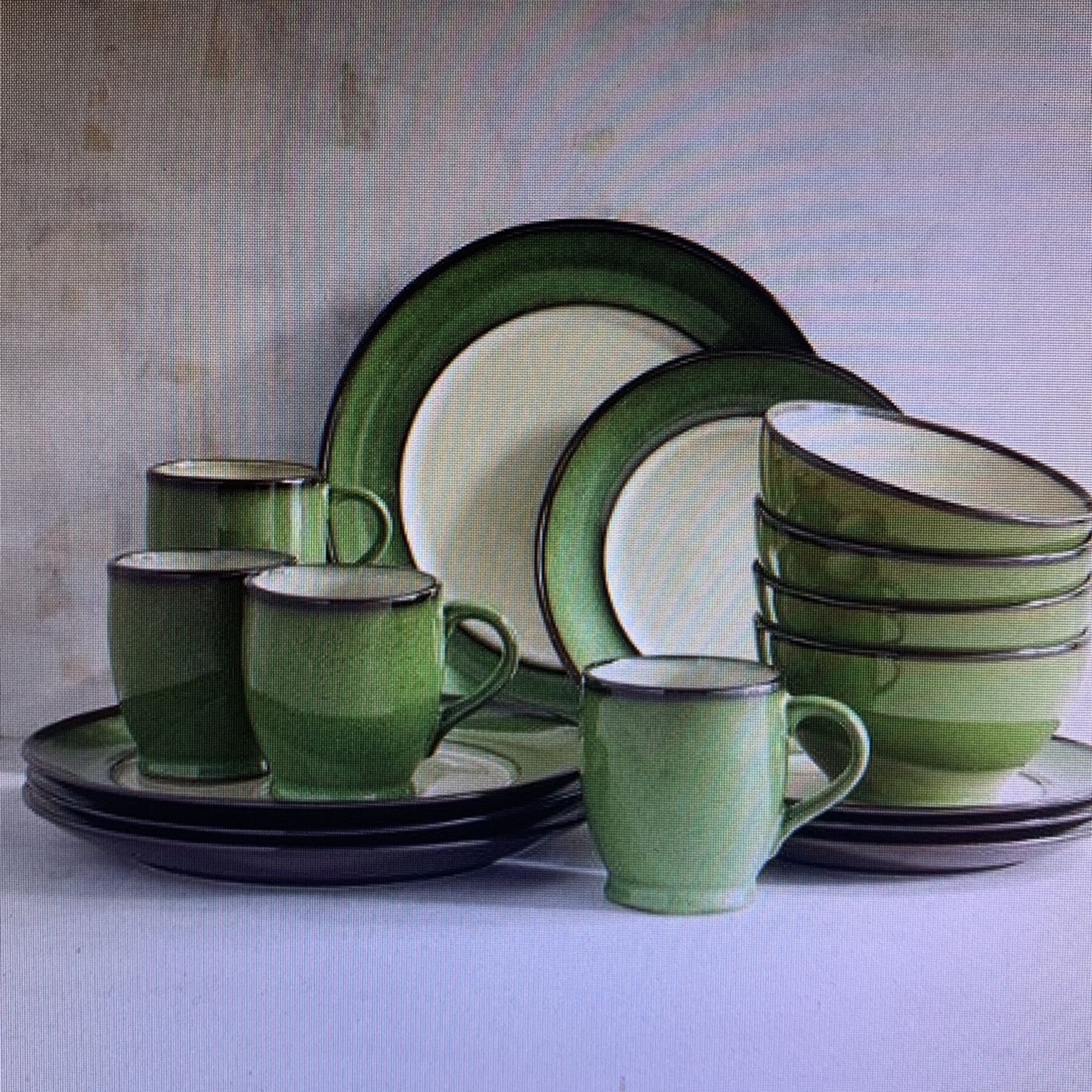 Pier 1 Imports Fern Green Reactive Rim 16-Piece Dinnerware Set