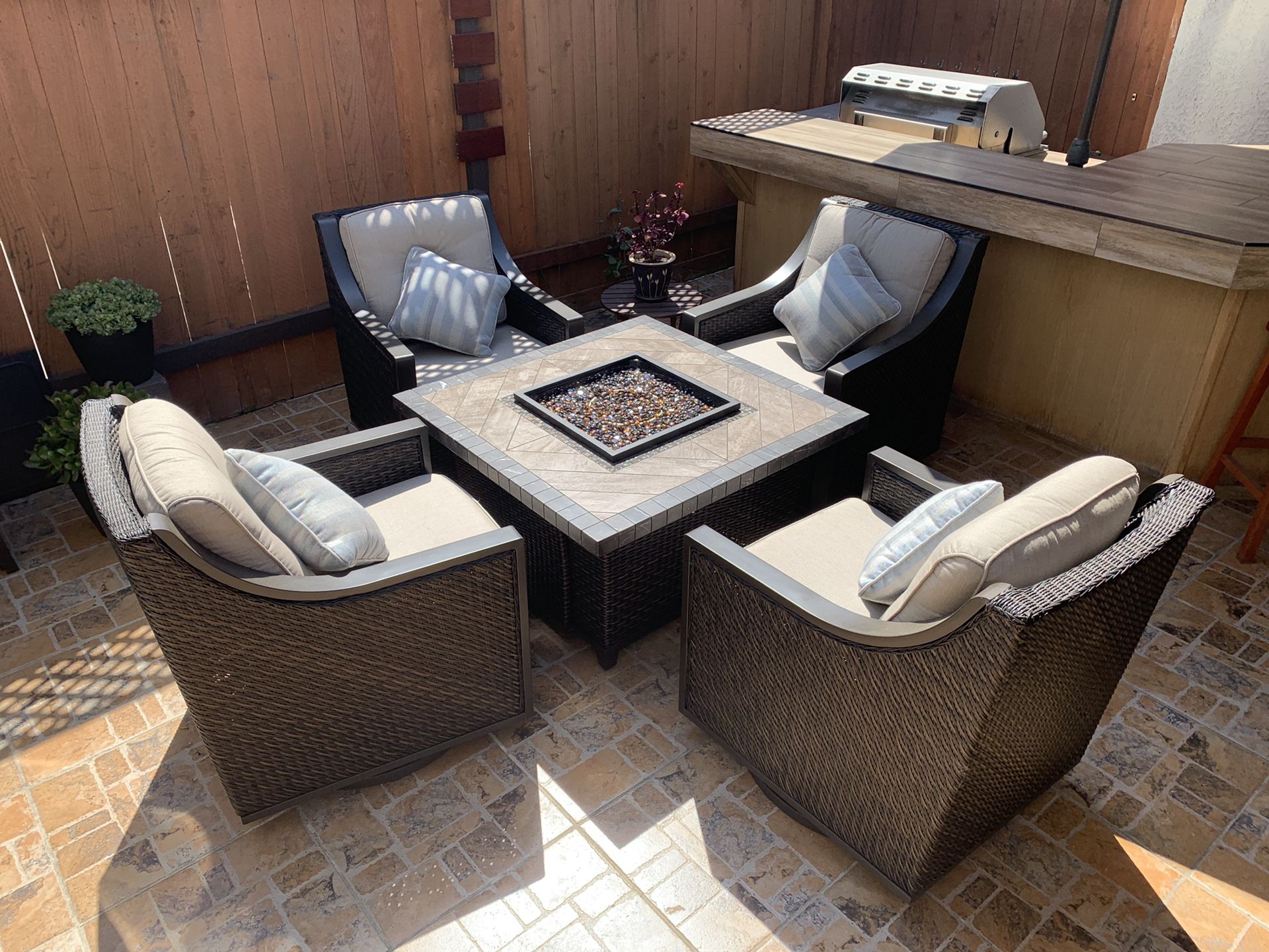 Outdoor Patio Furniture - 4 Swivel Glider Chairs(Fire Pit not included)