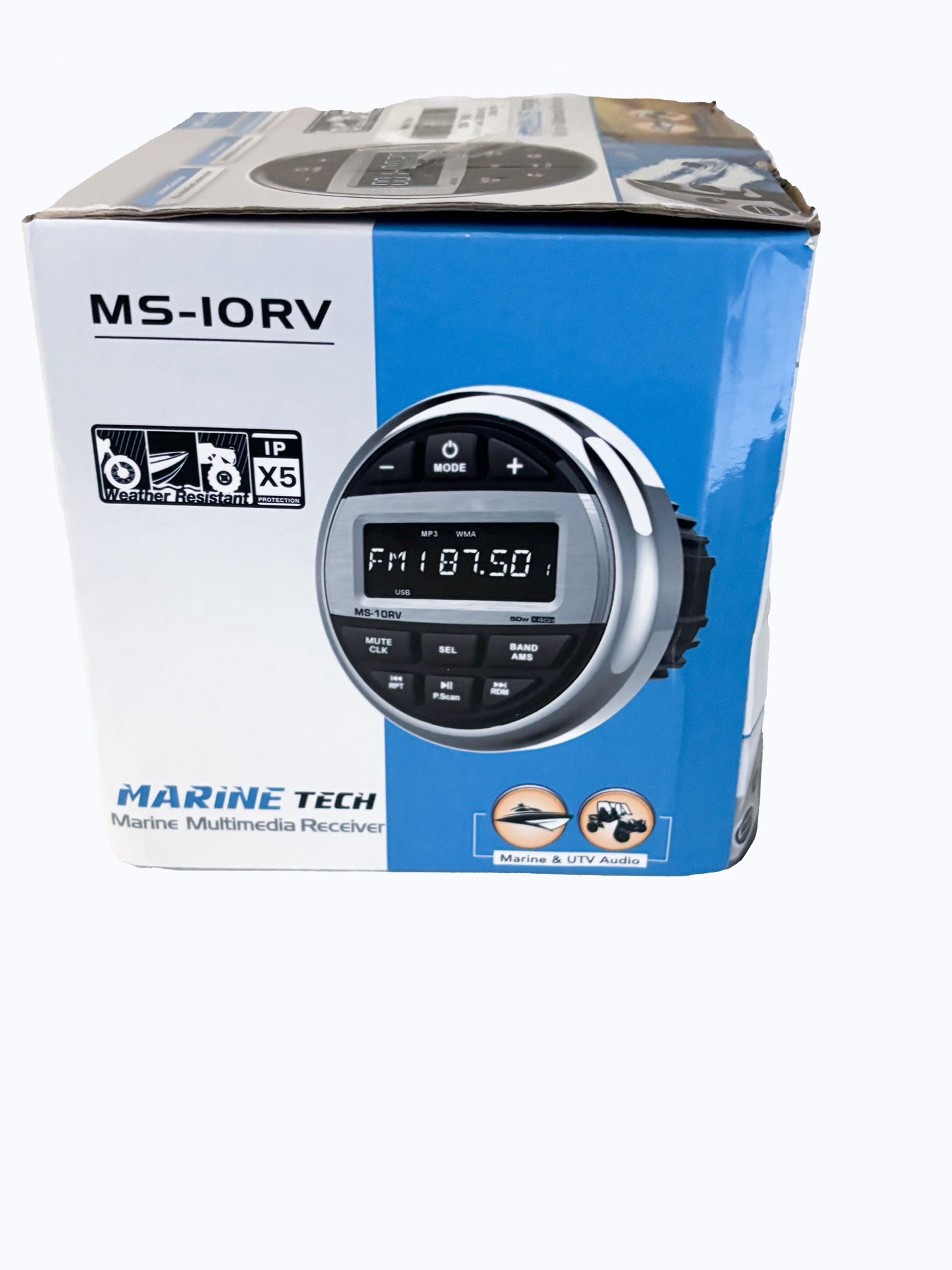 MARINE TECH Boat Radio Multimedia Receiver Bluetooth Stereo USB Waterproof RV, ATV