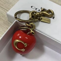 NEW Coach Apple Keychain Bag Charm Key Chain Resin and Metal Brass 