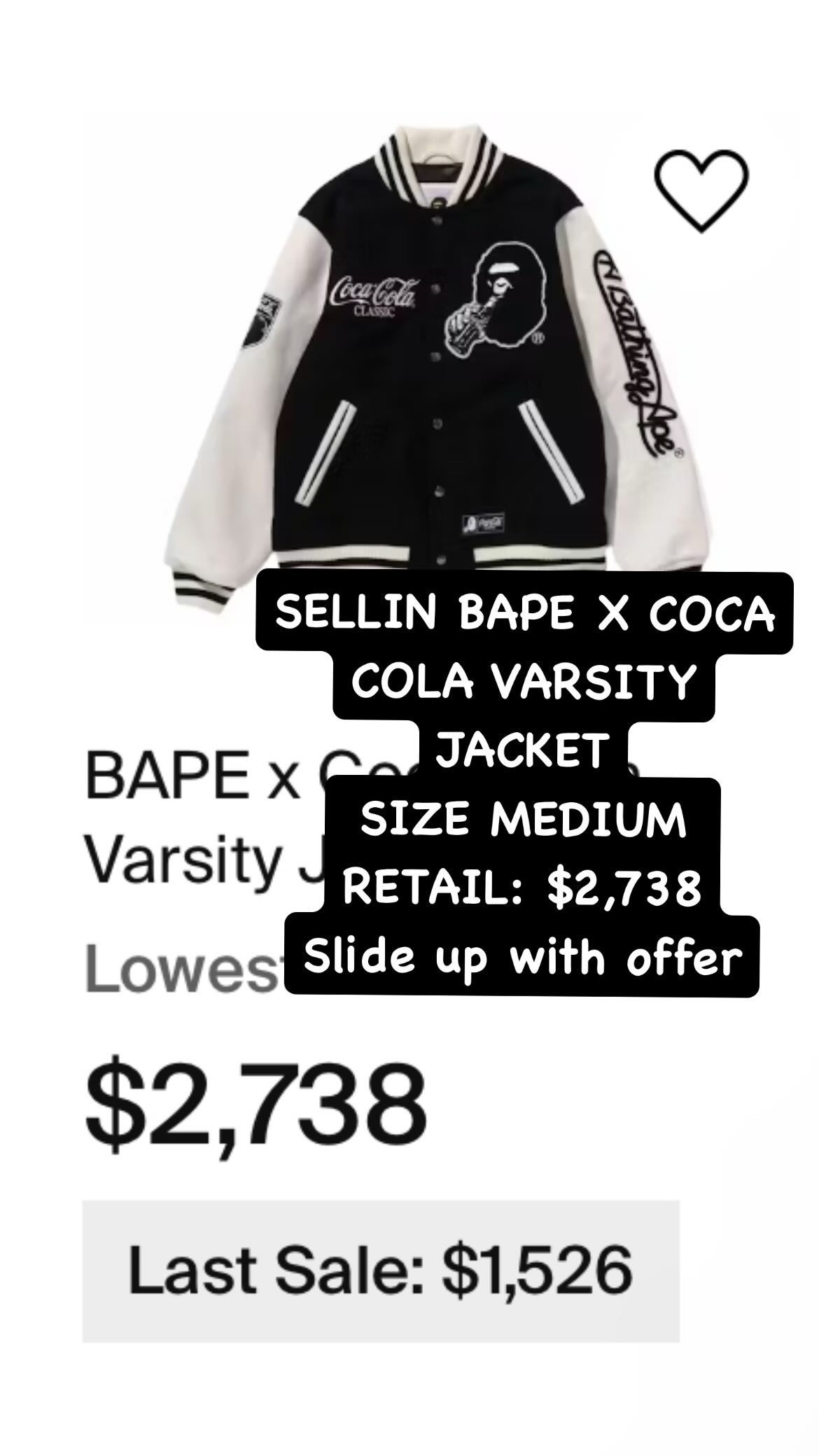 Bape X Coca Cola Varsity Jacket Black And White Size Medium