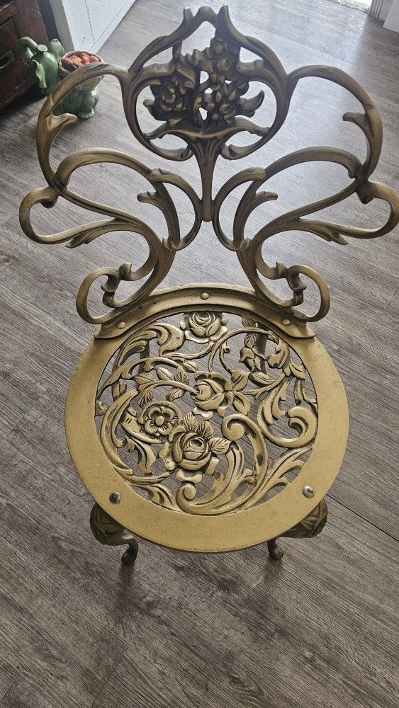 Vintage Kessler Cast Iron Gold Ornate Vanity Chair