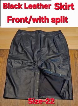 BLACK LEATHER SKIRT(Size-22)Made-USA