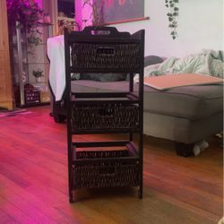 Brown Wooden Woven Drawer Shelf