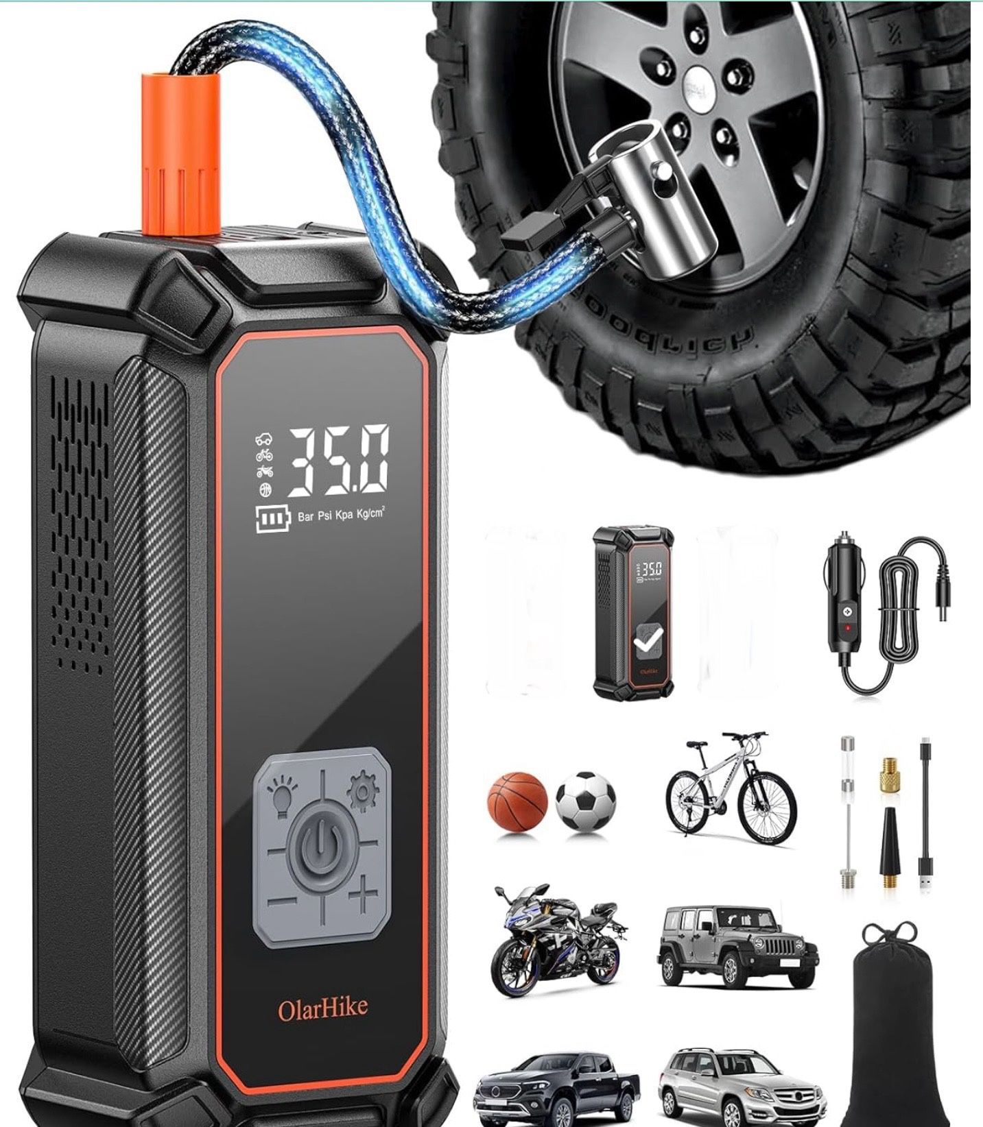 OlarHike Cordless Tire Inflator Portable Air Compressor-Dual Mode Inflation, 5400mAh Auto Air Pump for Car Tires, Bicycle, Bike, Motorcycle,