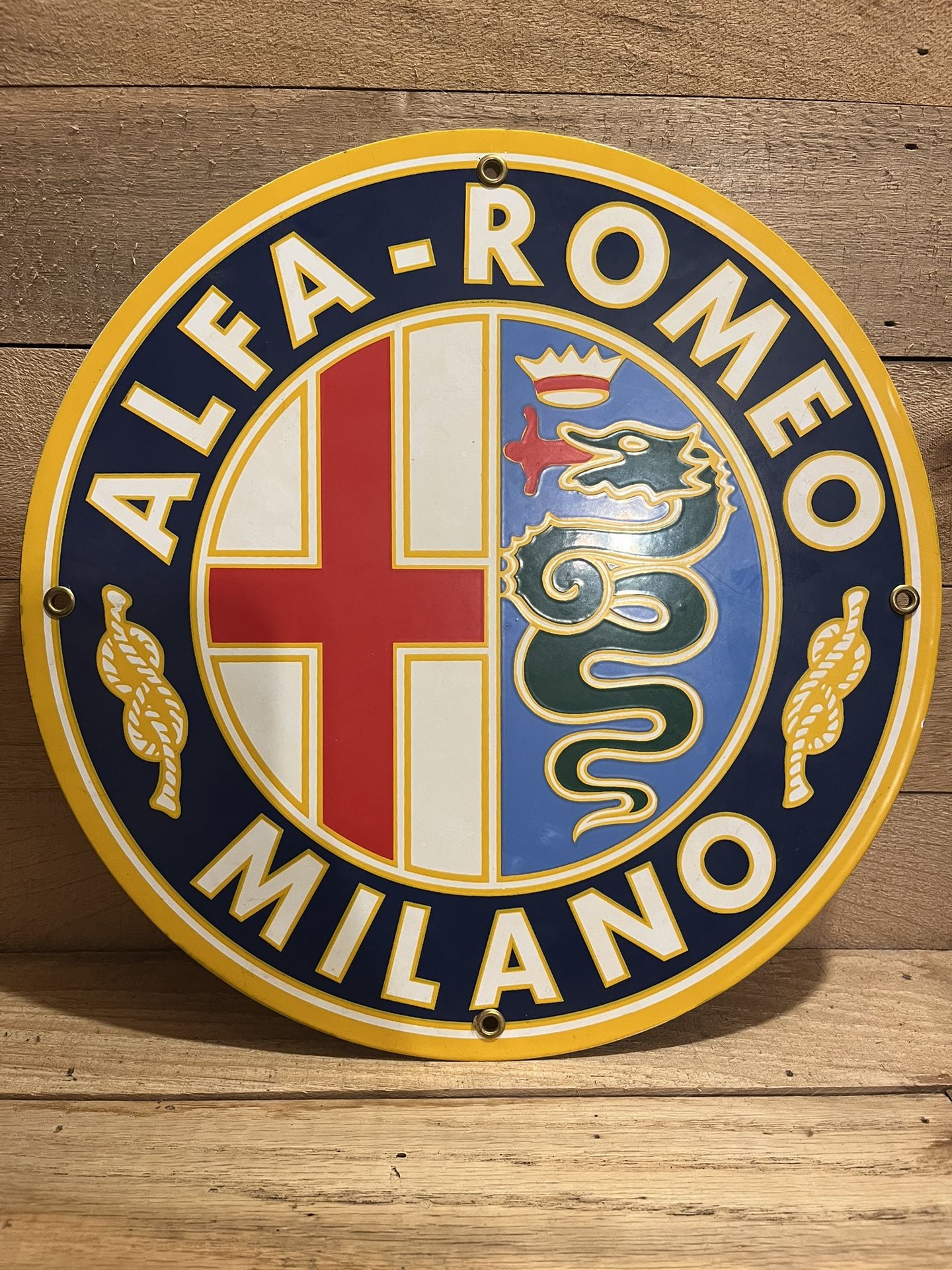 Vintage Alfa Romeo Porcelain Coated Metal Sign