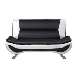 W Black and White Faux Leather Loveseat