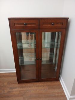 Wood Display Cabinet with Glass Doors